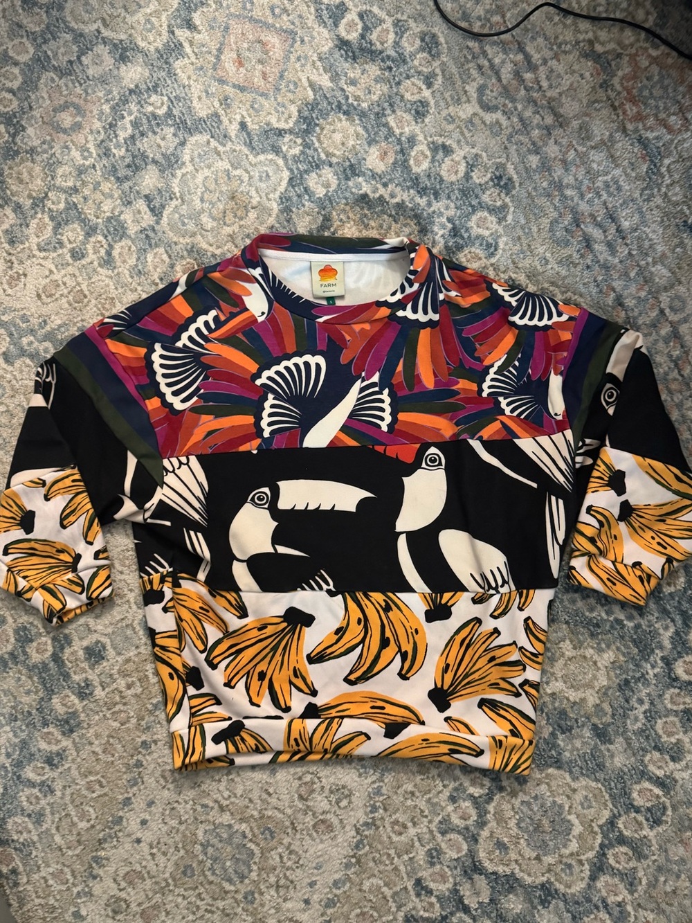 FARM Rio Multicolor Toucan & Banana Print Crewneck Sweater